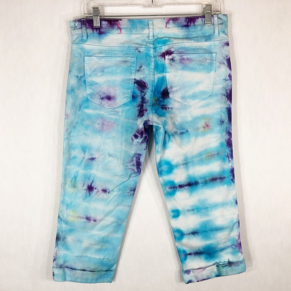 NYC Size‎ 6 Capri Jeans Handmade Tie Dye Chasing Dreams Blue Crop Skinny 1071 - Picture 2 of 7